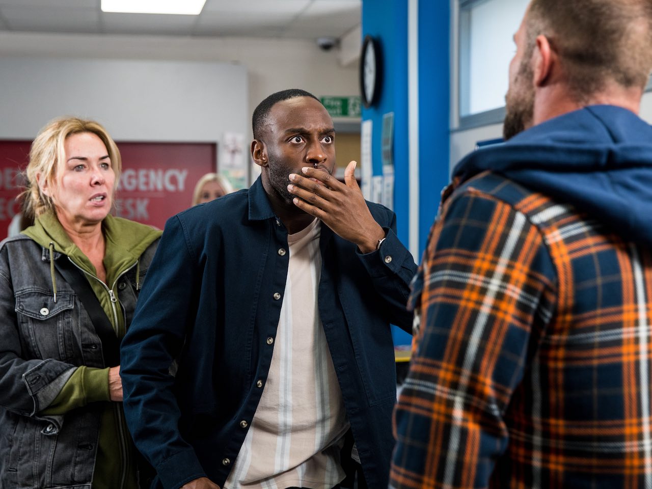 Cassie, Michael and Dean on Coronation Street on August 21, 2023
