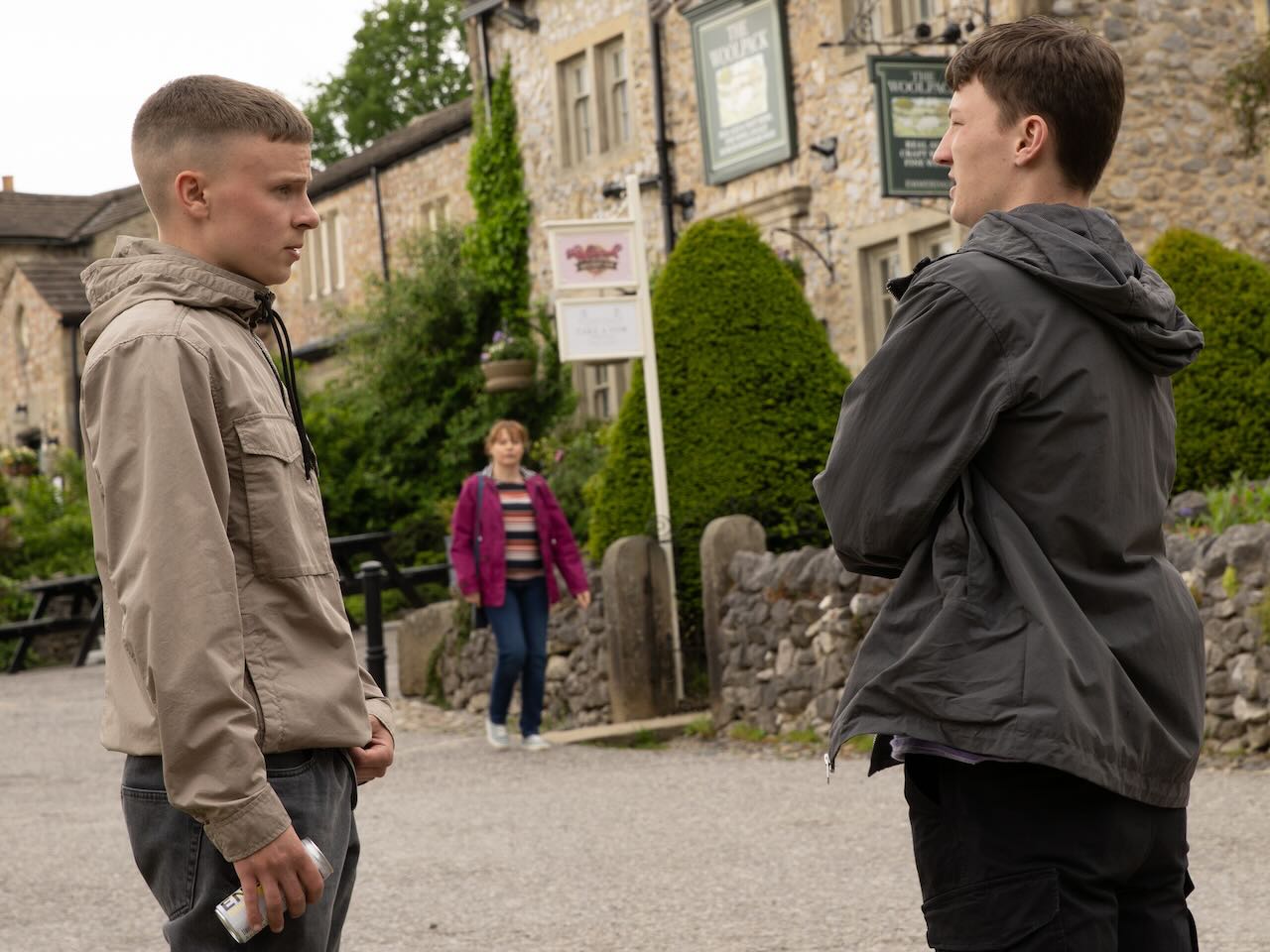 Samson and Josh as Lydia watches on Emmerdale on July 12, 2024