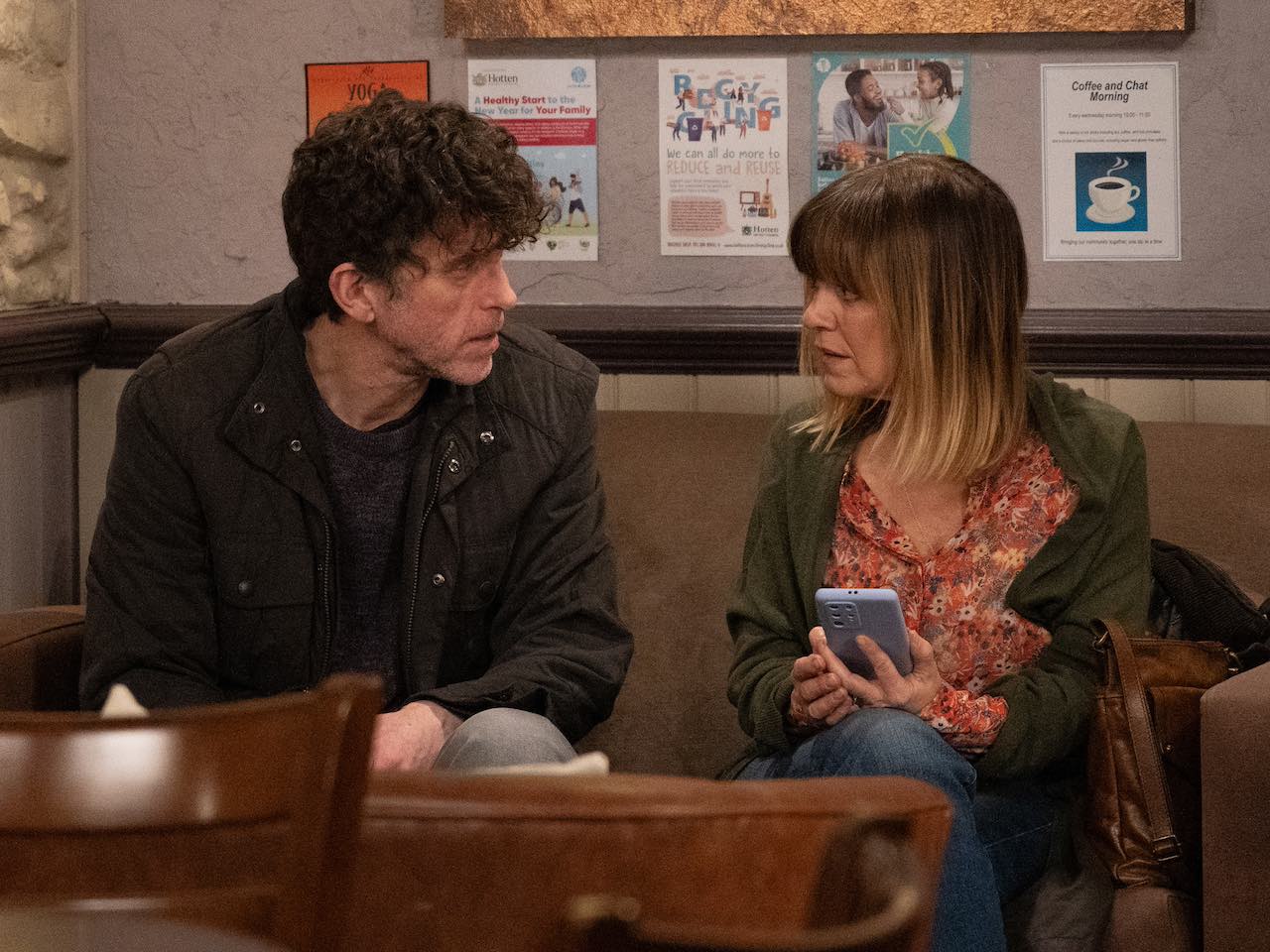 Marlon and Rhona on Emmerdale on March 14, 2024