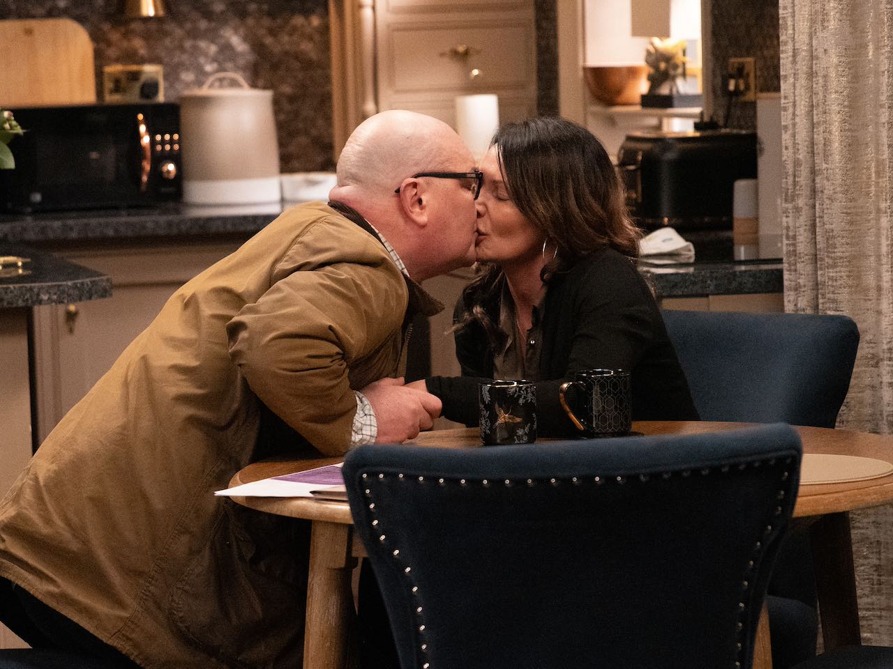 Paddy and Chas kiss on Emmerdale on March 13, 2024