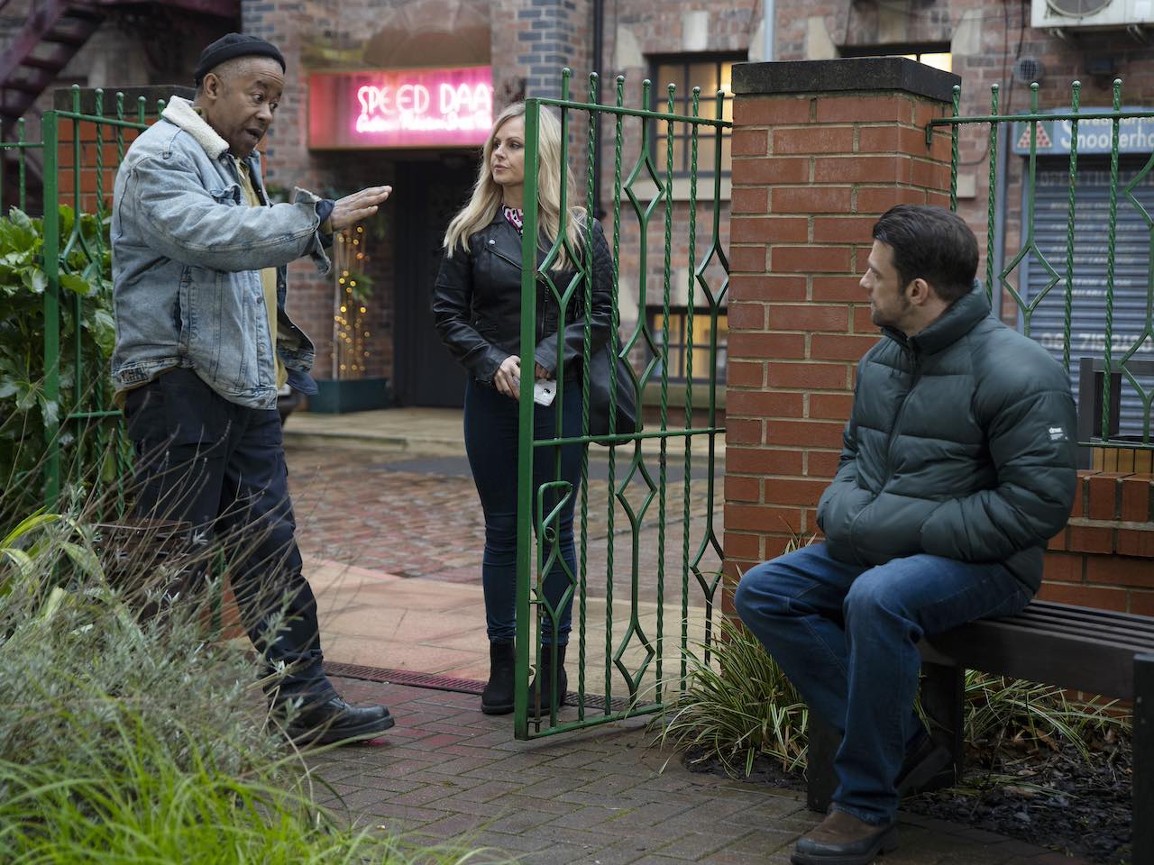 Ed, Sarah and Damon on Coronation Street on March 25, 2024