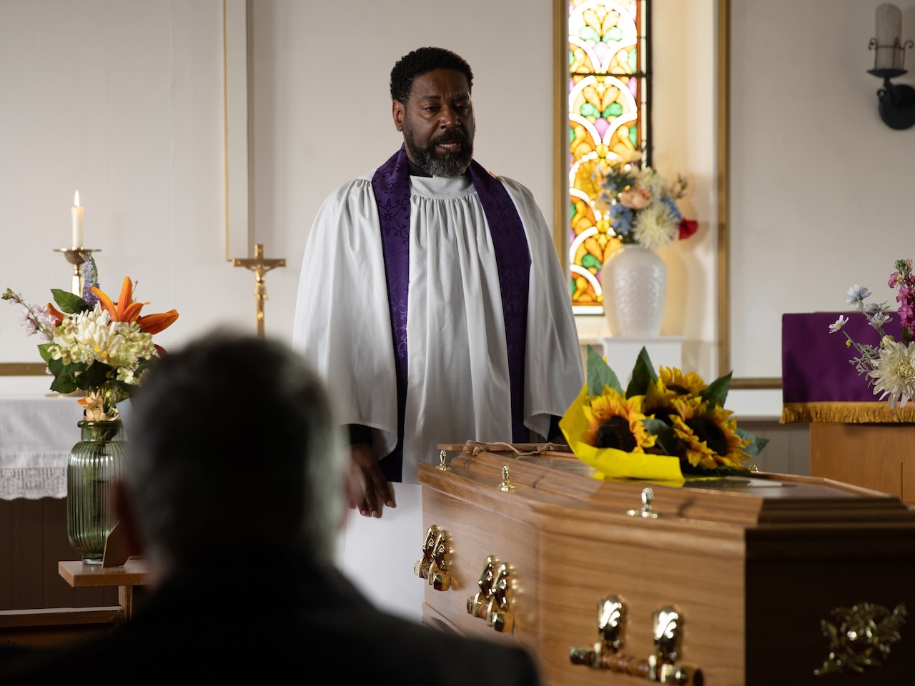 Charles at Ethan's funeral on Emmerdale on June 13, 2024