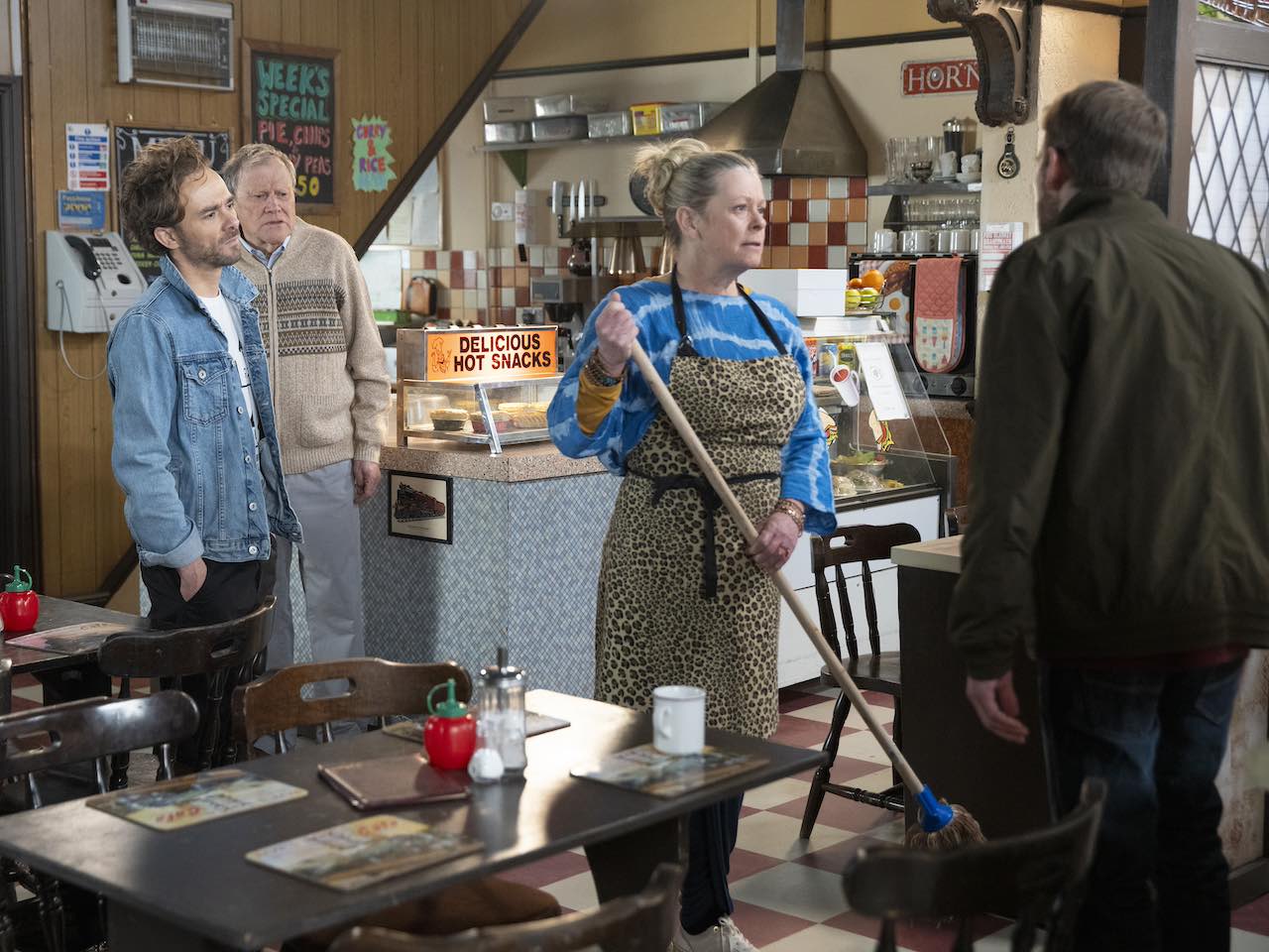 Bernie, David and Roy on Coronation Street on April 3, 2024
