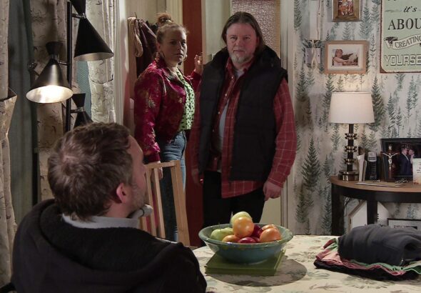 Denny, Paul and Gemma on Coronation Street on May 1, 2024