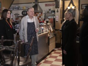 Swain, Roy and Carla on Coronation Street on March 15, 2024