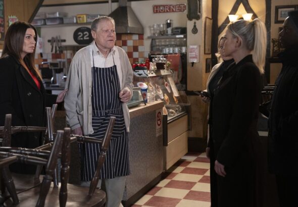 Swain, Roy and Carla on Coronation Street on March 15, 2024