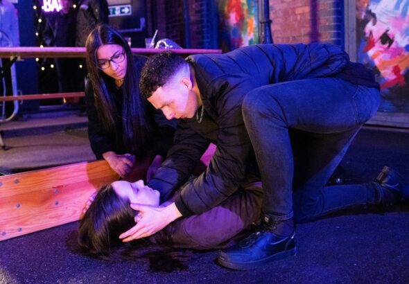 Jacob, Asha and Amy on Coronation Street on February 14, 2022