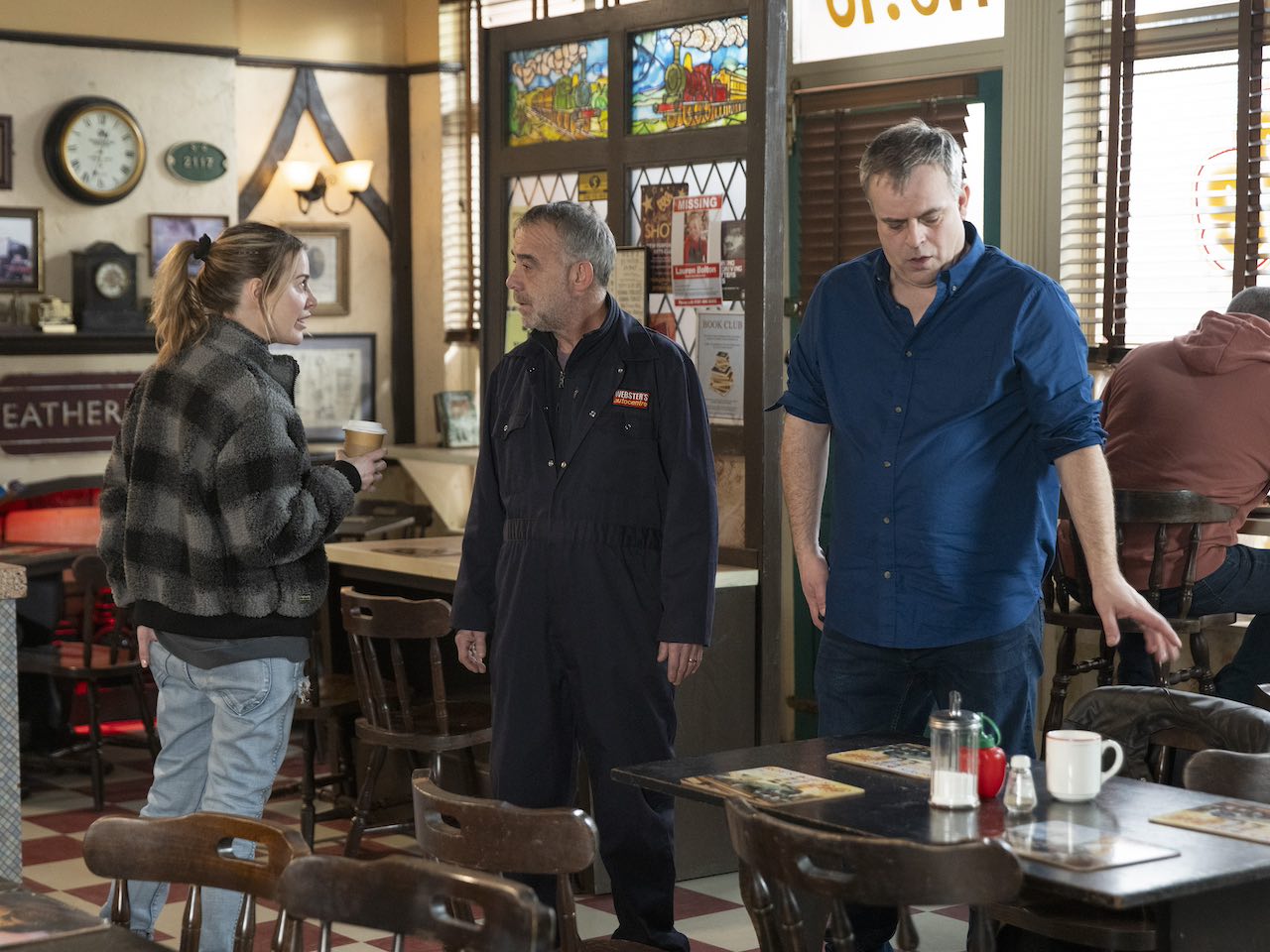 Abi, Kevin and Steve on Coronation Street on April 29, 2024