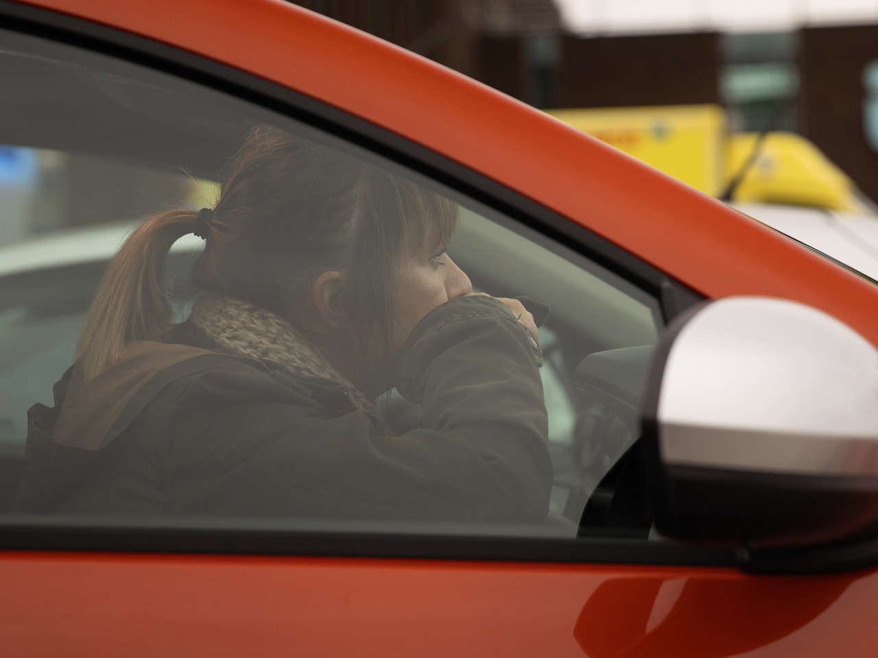 Rhona watches from her car on Emmerdale on December 4, 2023