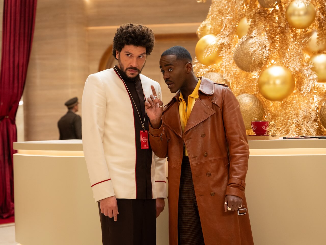 Joel Fry as Trev and Ncuti Gatwa as The Doctor in Doctor Who