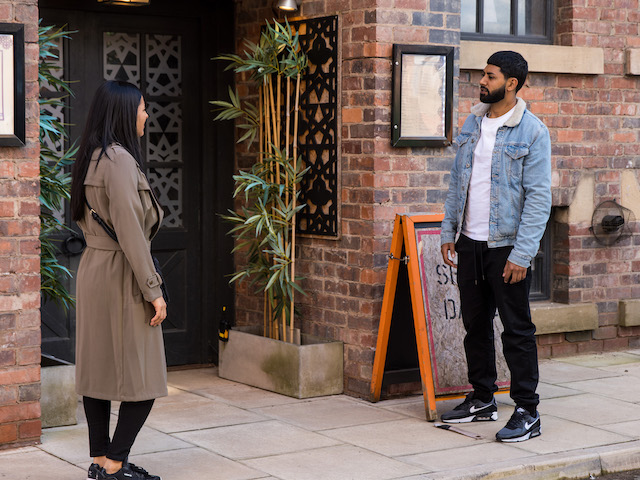 Alya and Zeedan on Coronation Street on November 3, 2021