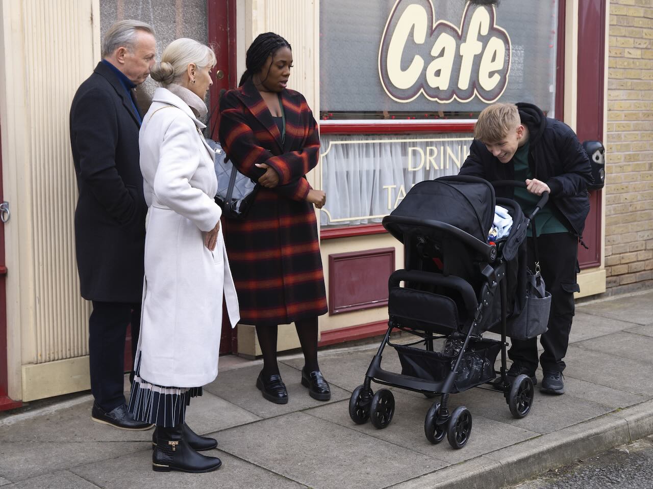 Gus, Anthea, Dee-Dee and Max with Frankie on Coronation Street on December 11, 2024