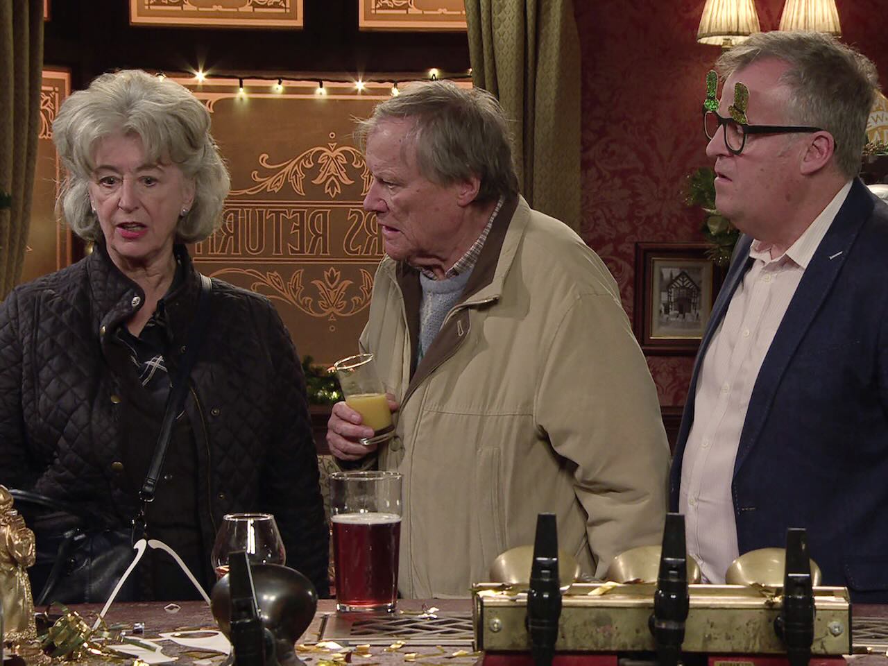Evelyn, Roy and Brian on Coronation Street on December 31, 2024
